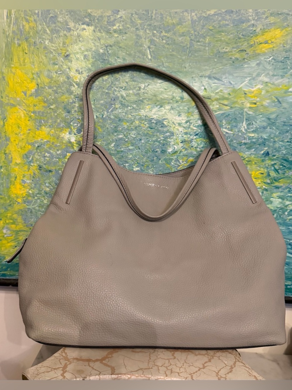 Vince Camuto Pebbled Leather Shoulder Tote in Light Gray